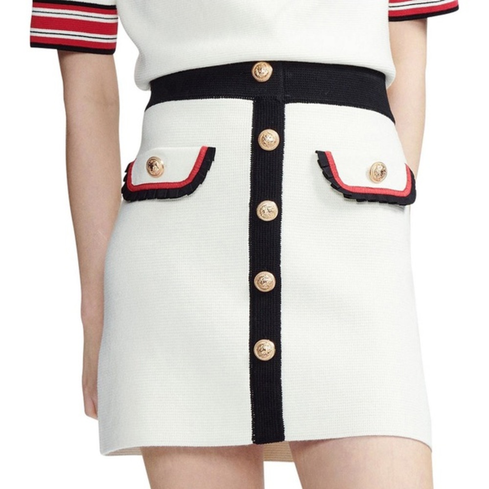 Maje Knit Skirt with Gold Accents